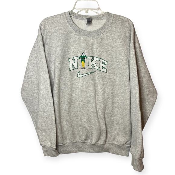 Nike Elf Movie Embroidery Graphic Gray Crewneck Sweatshirt Size Medium Christmas - Picture 1 of 5